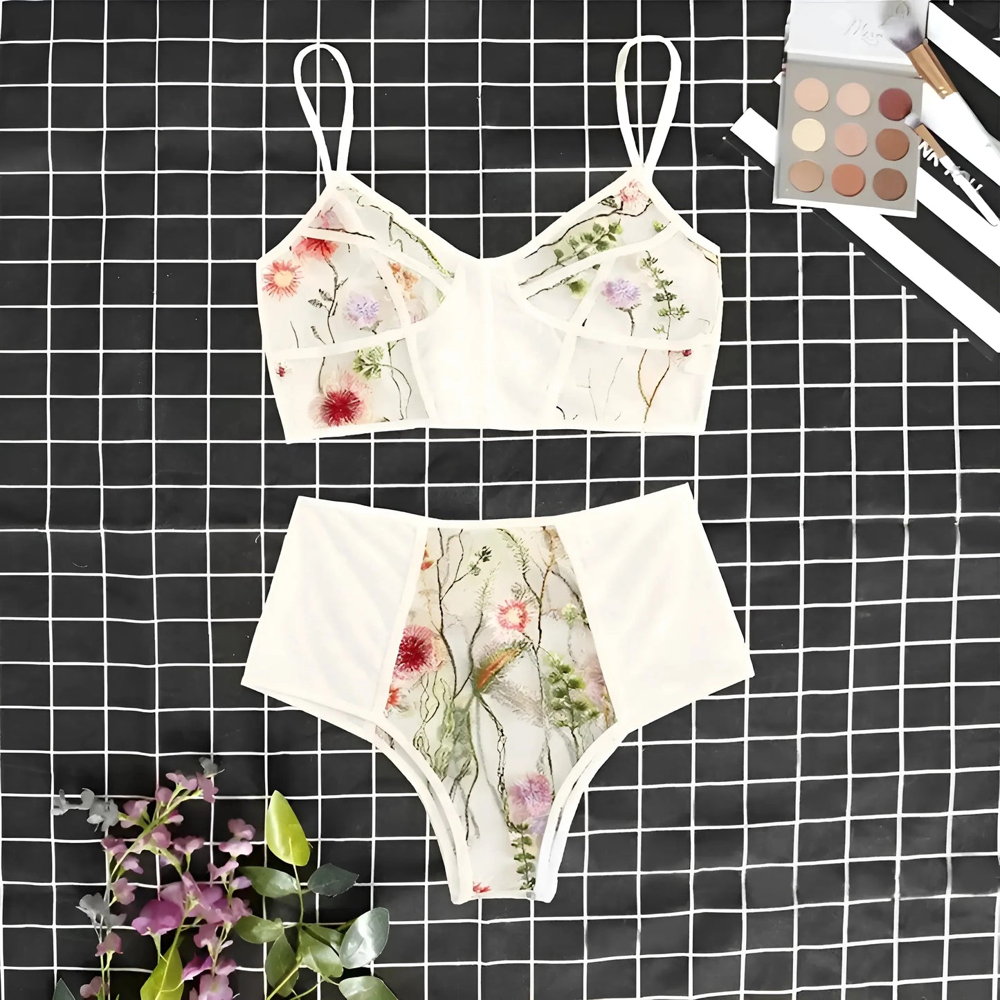 White Lace Lingerie Set with Delicate Floral Design