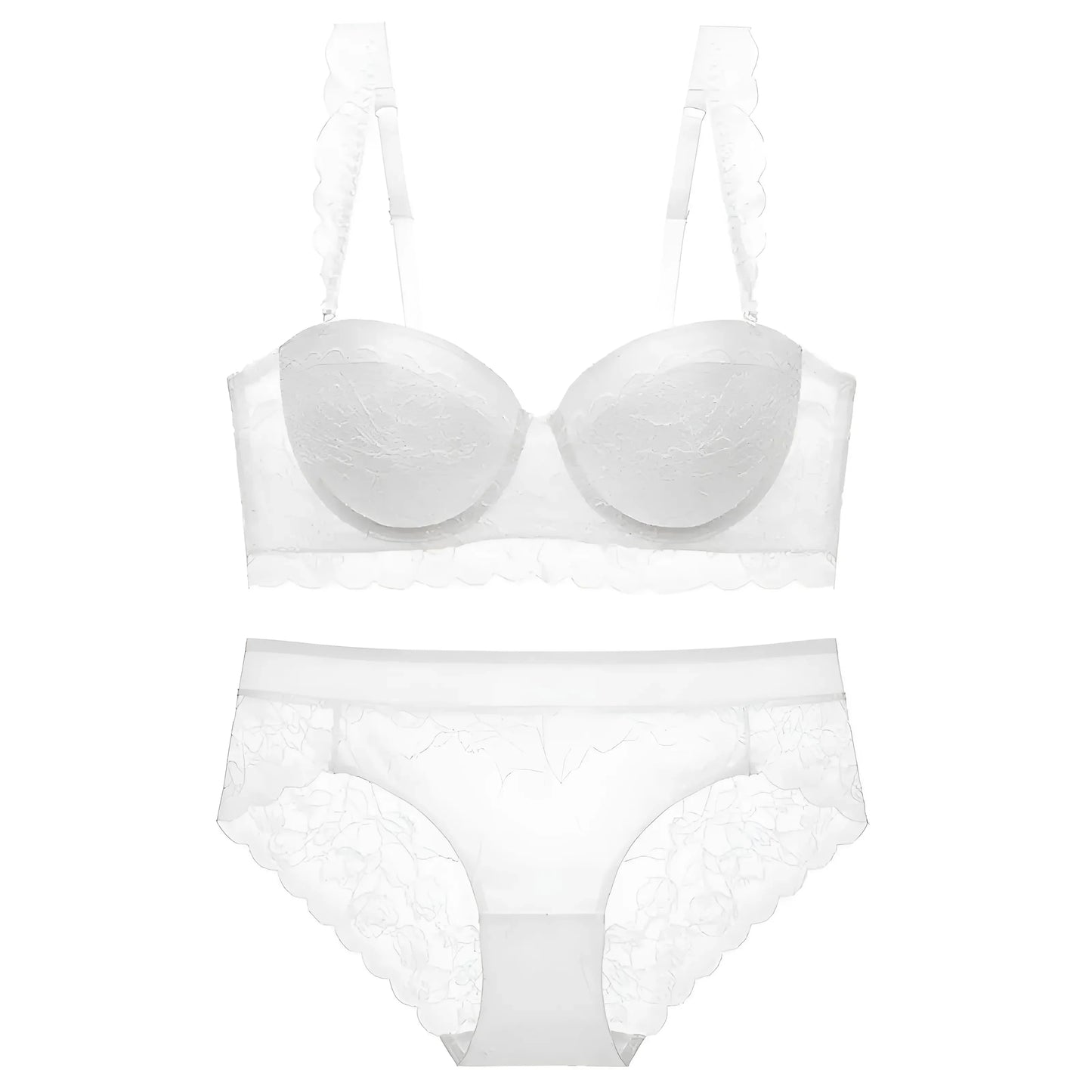 White Lace Lingerie Set with Low-Cut Bra