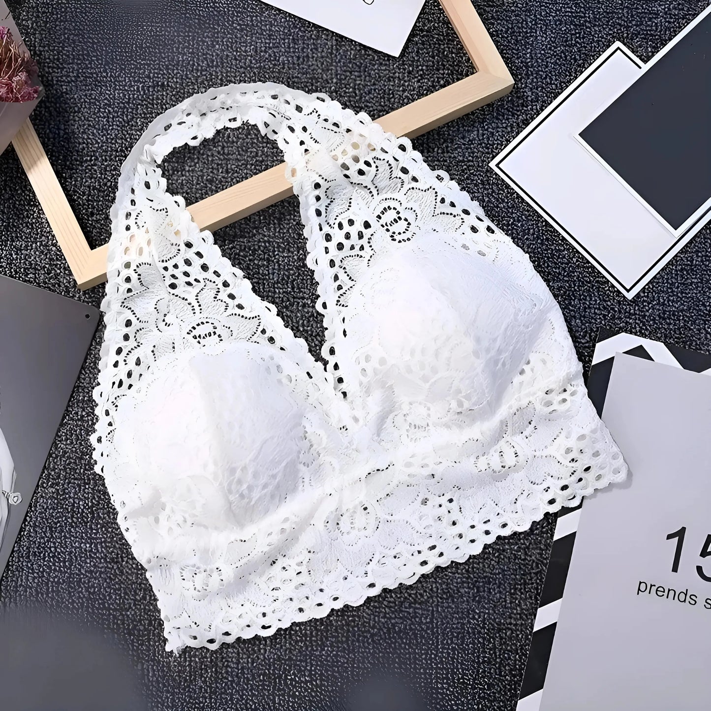White Lace Neck Halter Bra