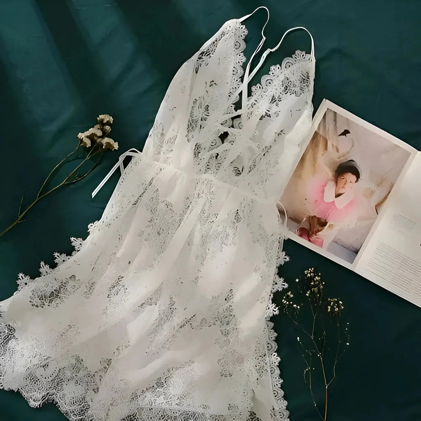 White Lace Nightdress in Mid-Length