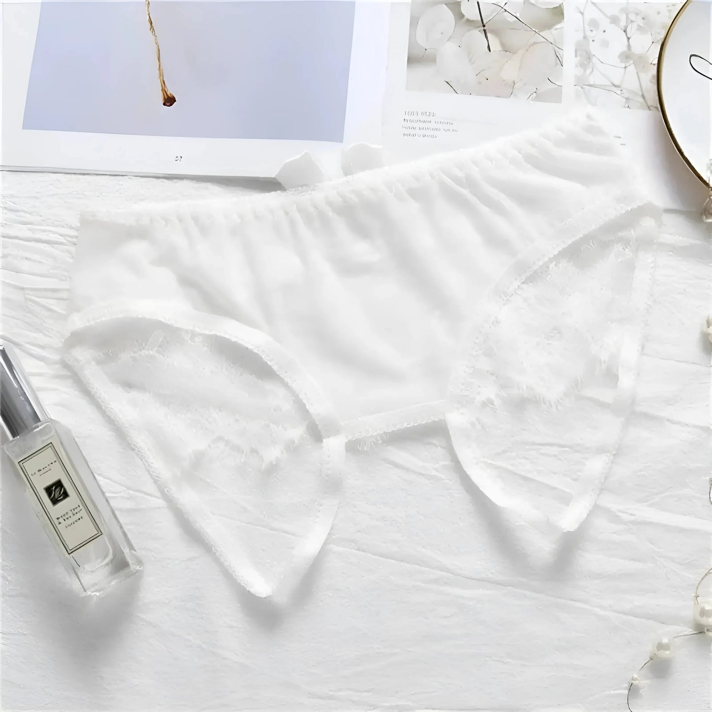 White Lace Open Knickers with Bow