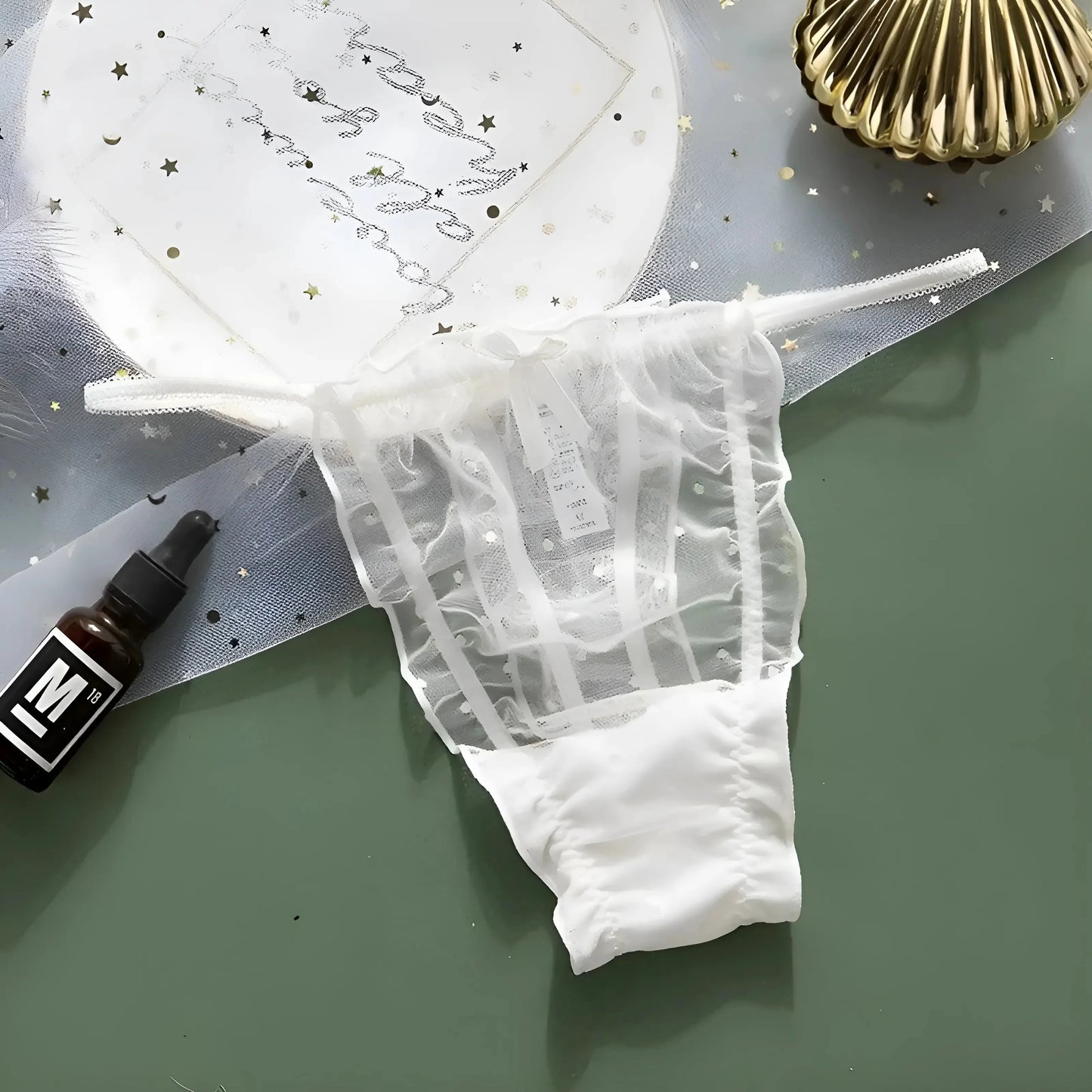 White Lace String with Ruching