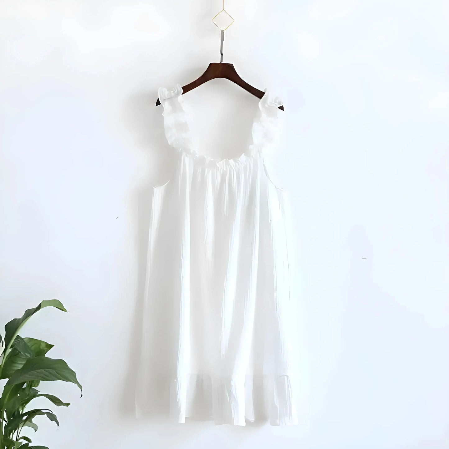White Lace Trim Nightdress with Decorative Straps