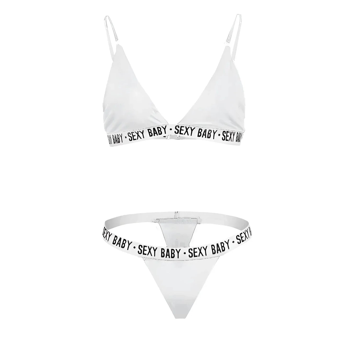 White Lingerie Set with 'SEXY BABY' Print