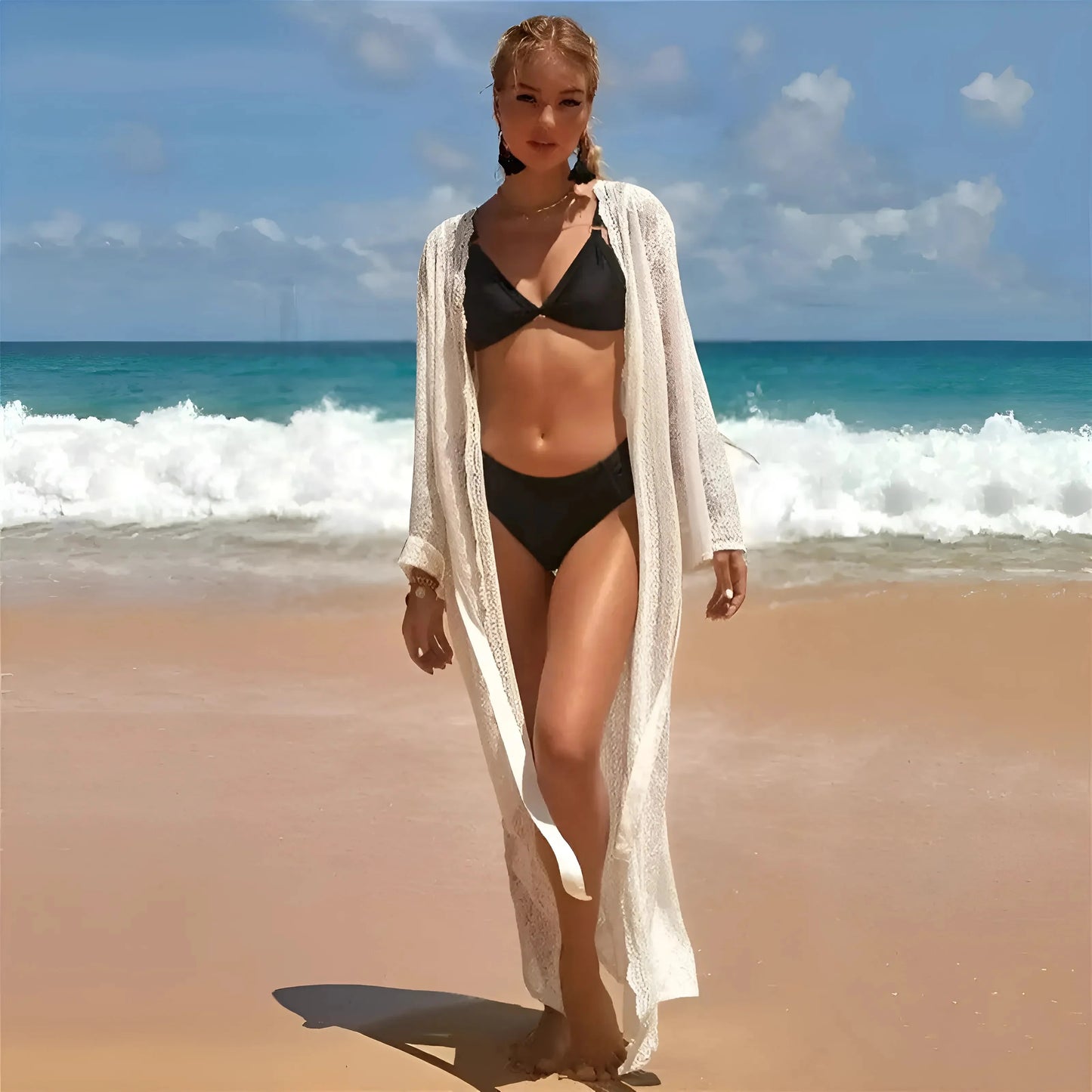 White Long Lace Beach Kimono