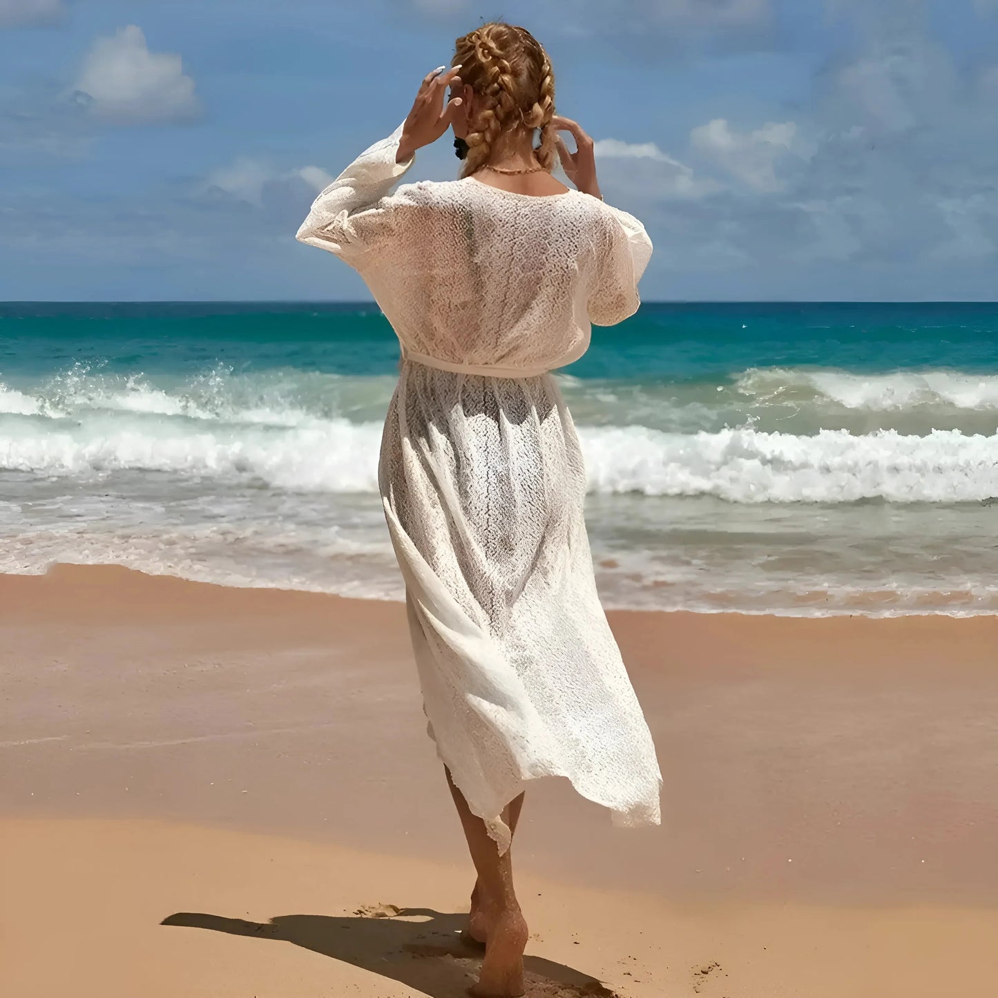 White Long Lace Beach Kimono