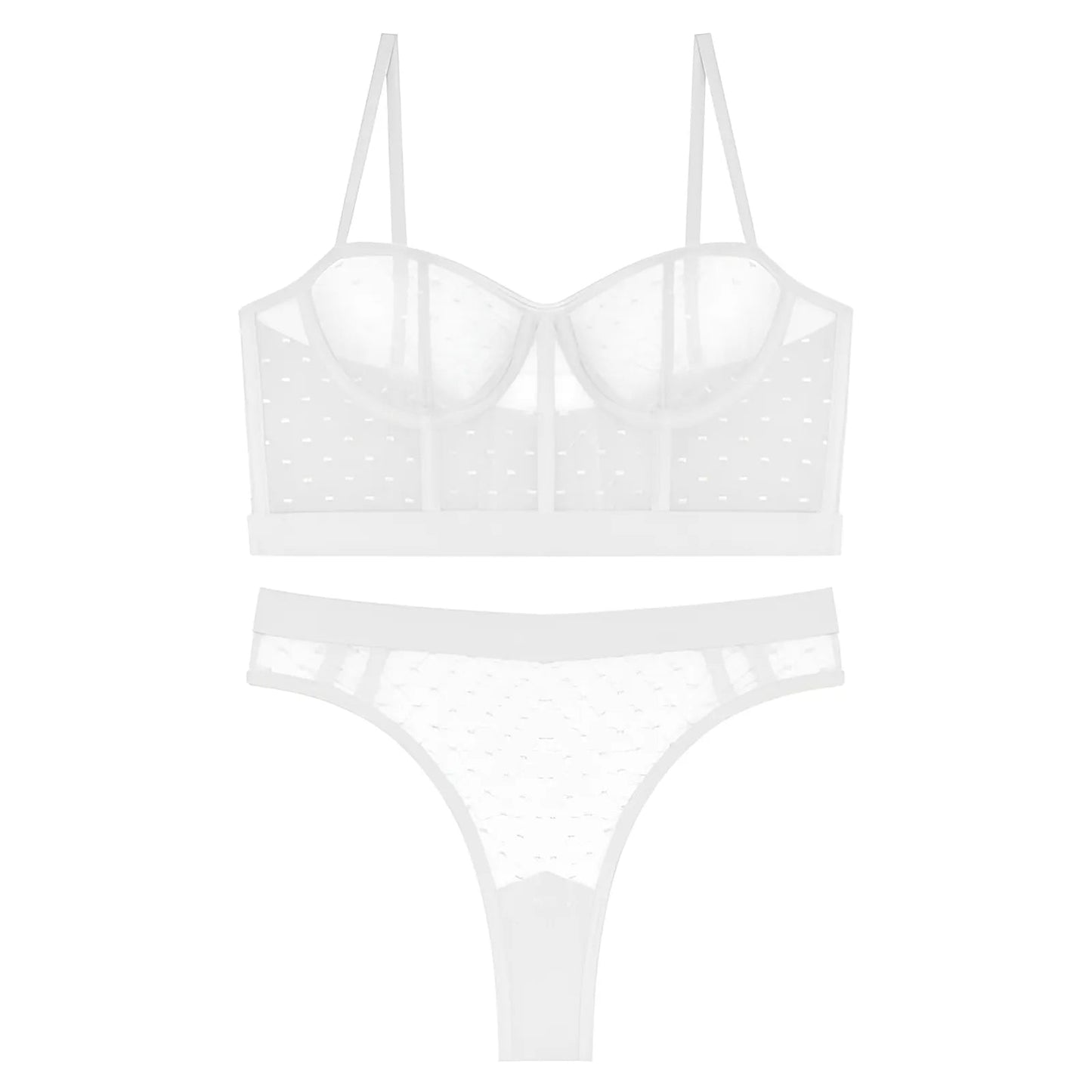 White Sheer Lingerie Set with Low-Rise Bottoms