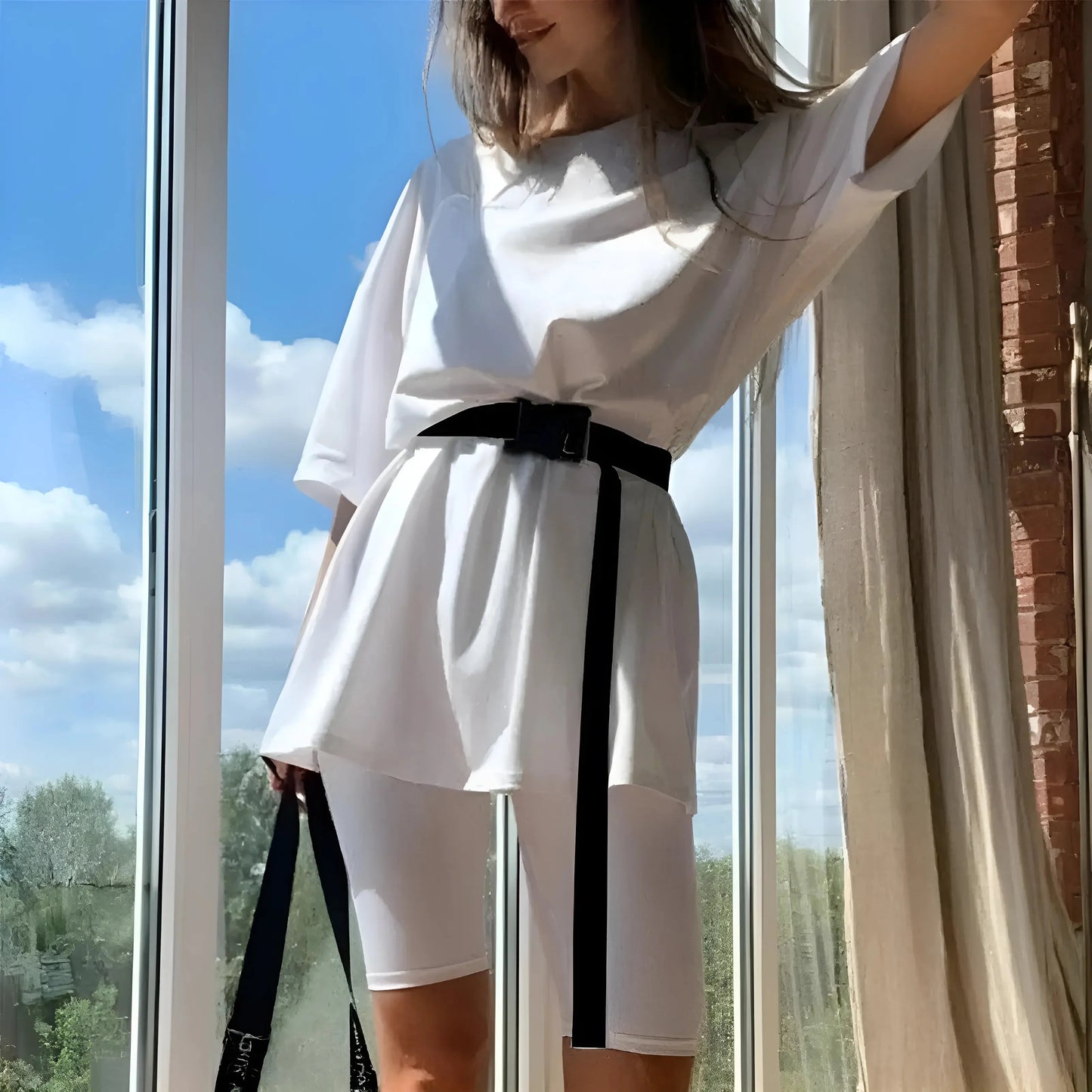 White Sporting Outfit with Belt