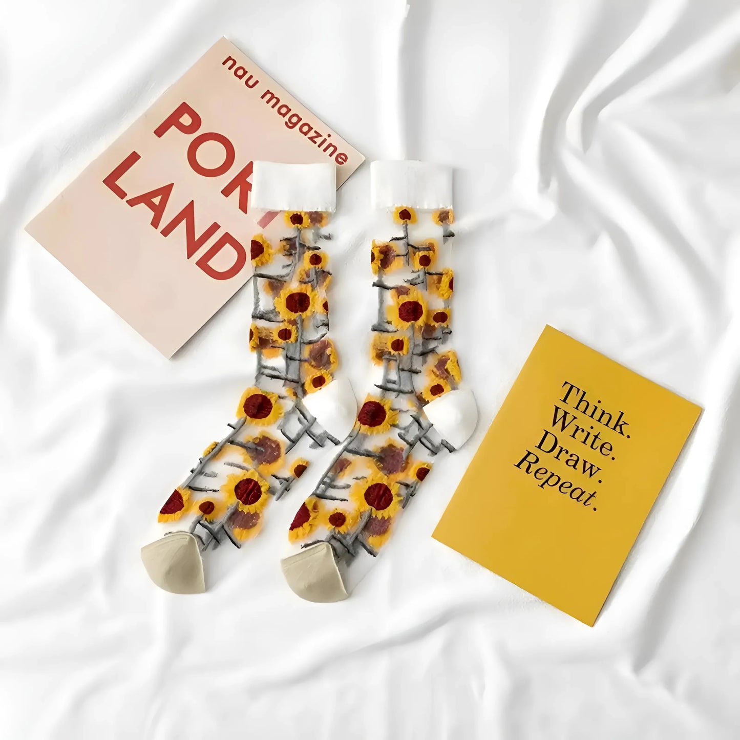 White Transparent Floral Patterned Socks