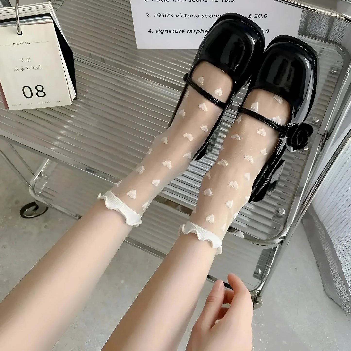 White Transparent Heart Print Socks