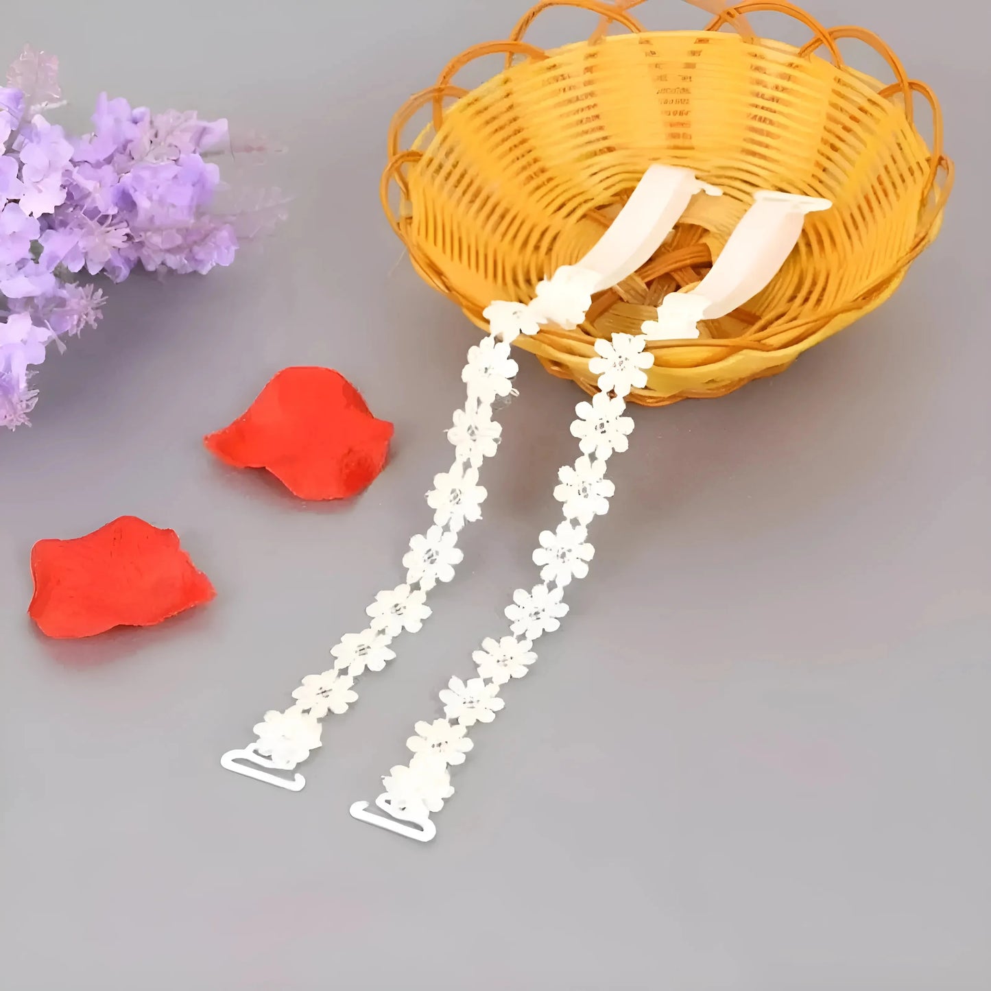 White Universal Floral Bra Straps