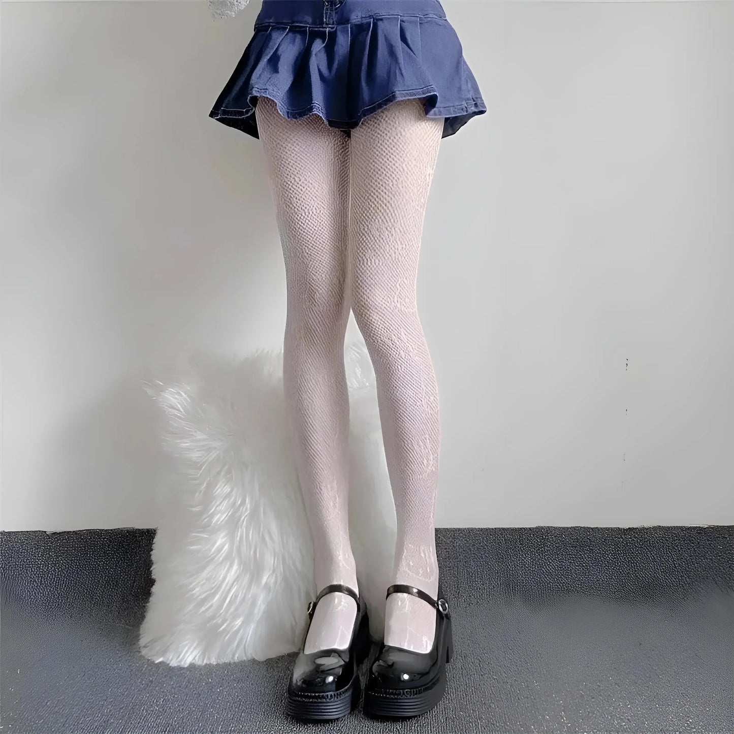 White Women's Cat Print Tights