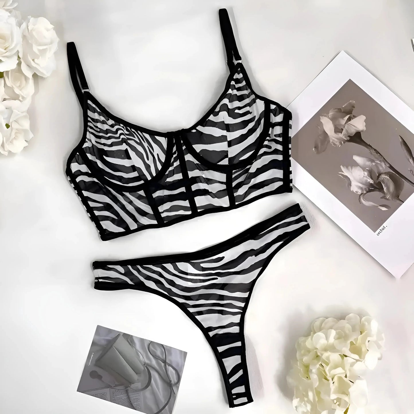 White Zebra Lace Lingerie Set