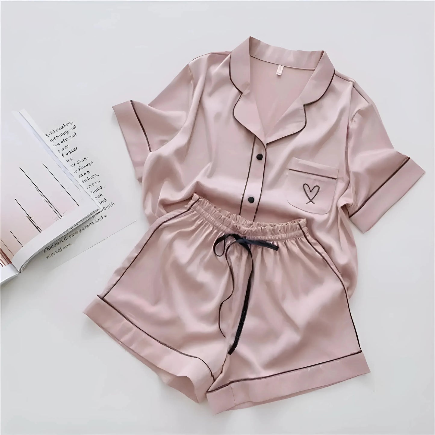 Women's Satin Pyjamas with Shirt and Short Shorts