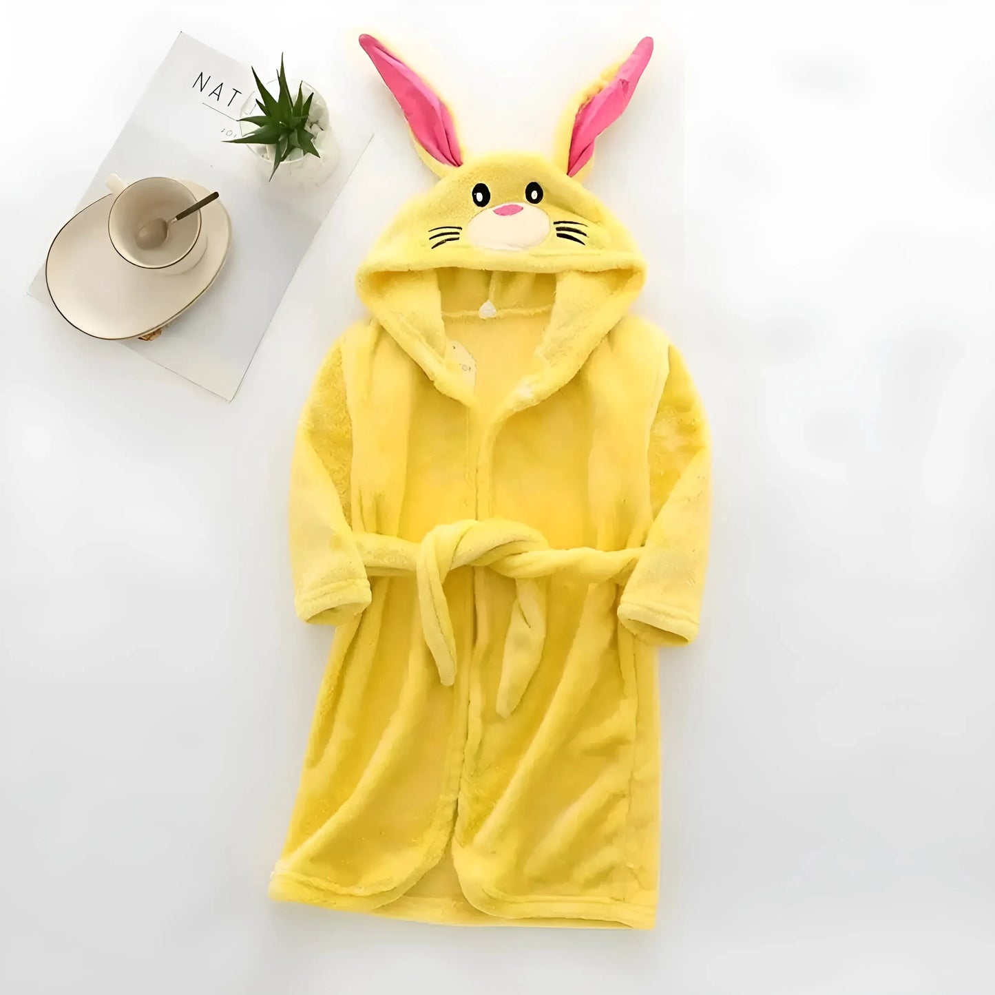 Yellow Children's Bunny Motif Bathrobe