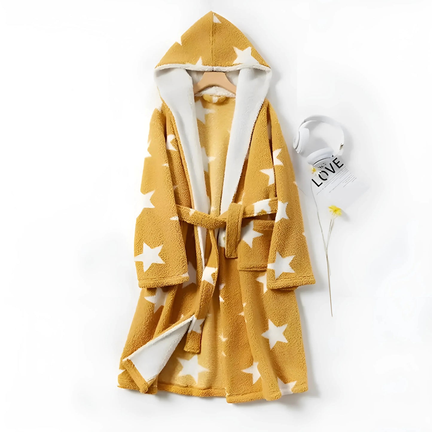 Yellow Fluffy Star Print Robe