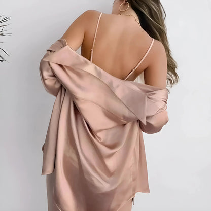 3-piece long satin pyjama set