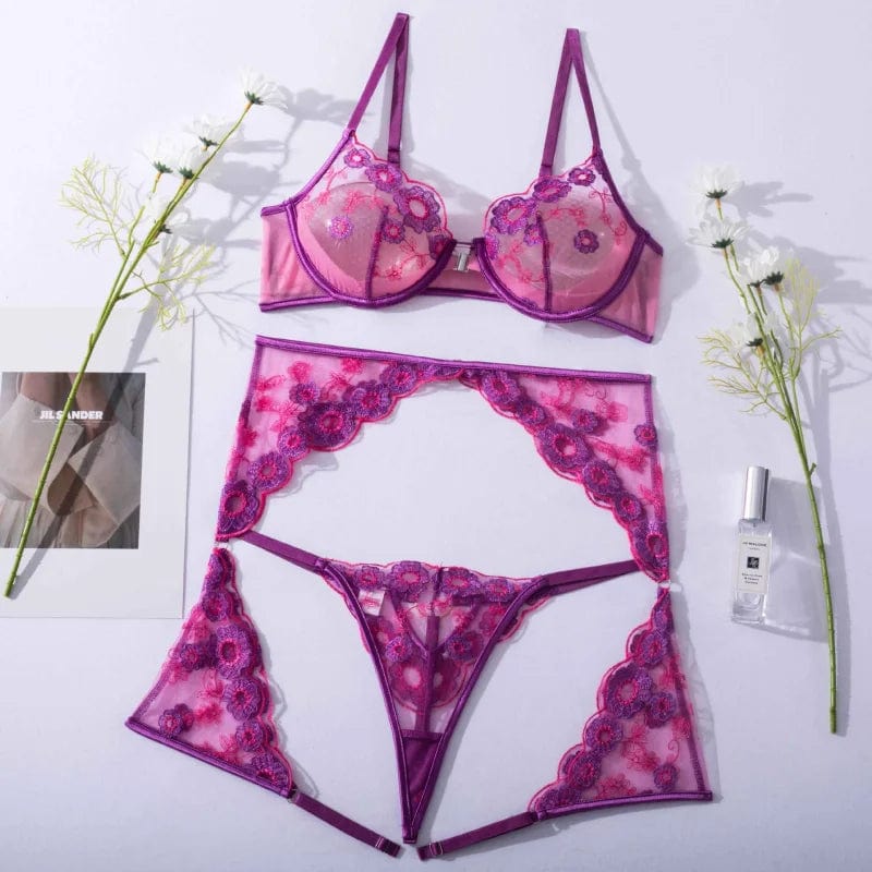  3-teiliges Dessous-Set mit floraler Spitze