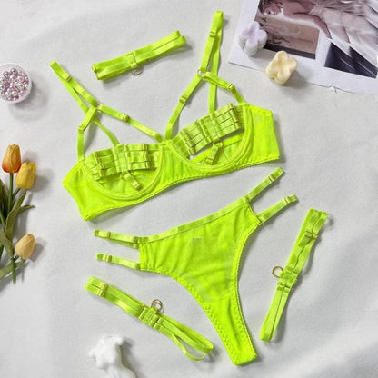  4-teiliges Lingerie-Set mit Zierstreifen