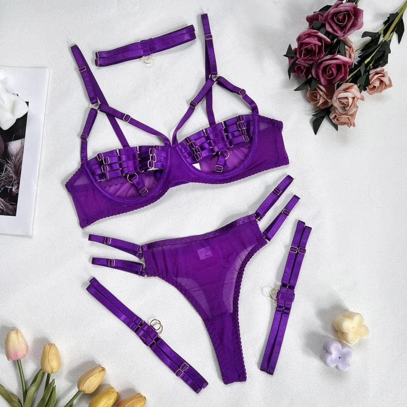  4-teiliges Lingerie-Set mit Zierstreifen