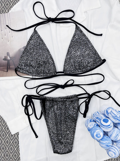 Bikini mit Bindung aus glitzerndem Material