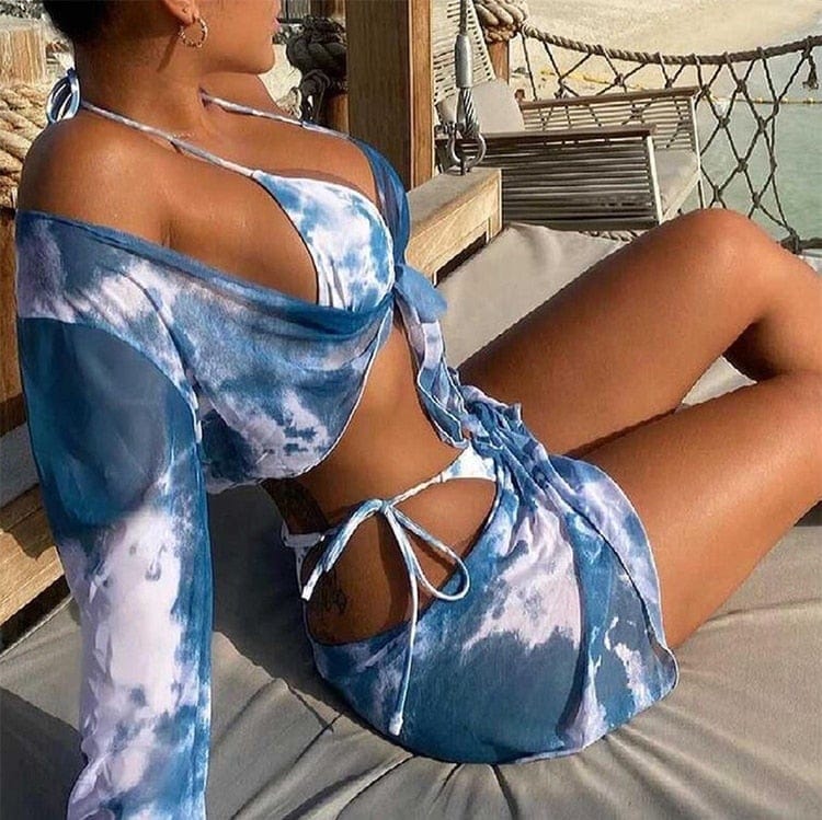 Vierteiliger Bikini-Set mit verstellbaren Bindungen