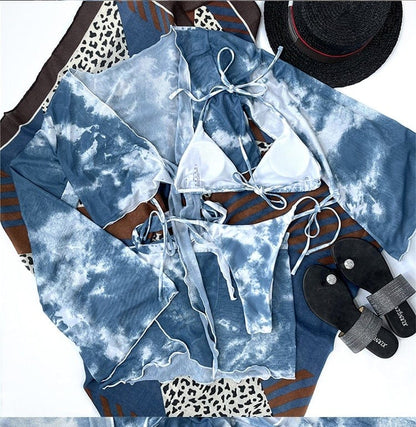 Vierteiliger Bikini-Set mit verstellbaren Bindungen