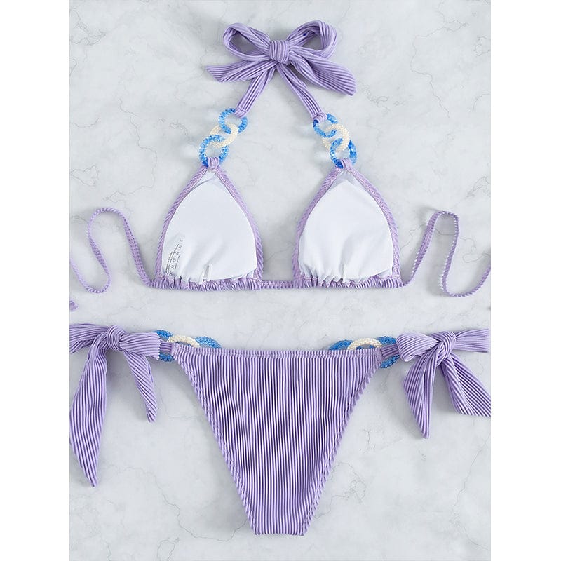 Gestreiftes Bikini mit dekorativen Ringen