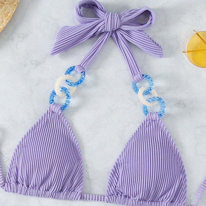 Gestreiftes Bikini mit dekorativen Ringen