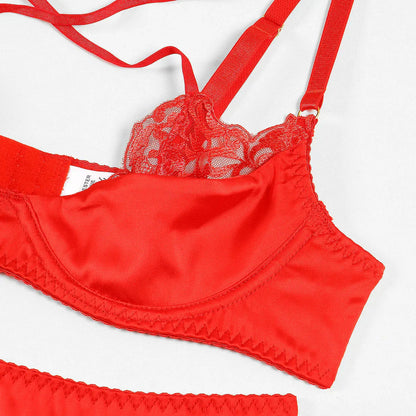 Satin-BH-Set mit Spitzen-Einsätzen
