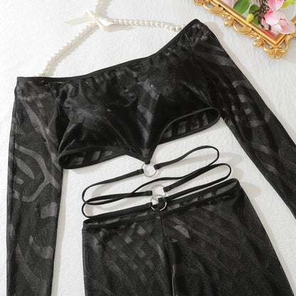 Komplettset Bodystocking aus transparentem Netzmaterial