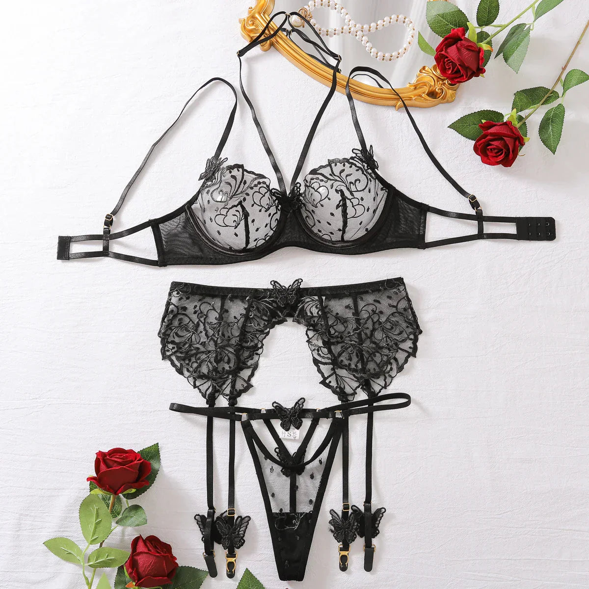 Komplettset aus durchscheinendem Spitzenmaterial