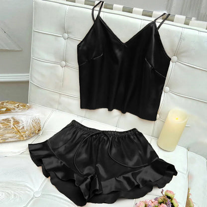 Schlafanzugset mit satiniertem Top und Shorts