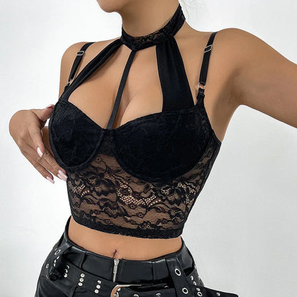 Büstenhalter mit Choker und Spitzenverzierung