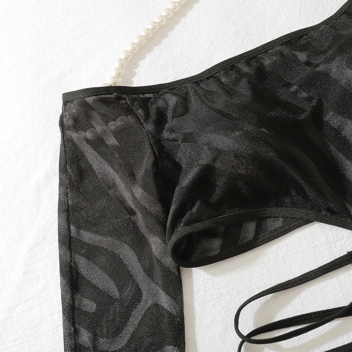 Komplettset Bodystocking aus transparentem Netzmaterial