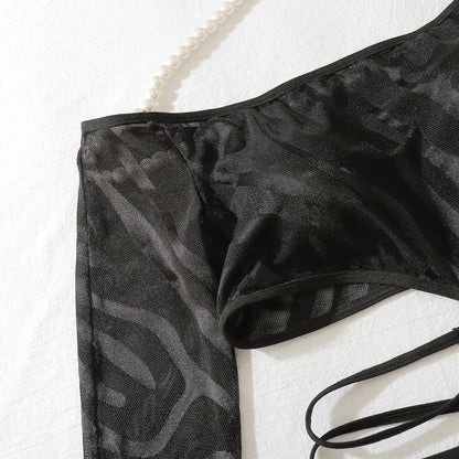 Komplettset Bodystocking aus transparentem Netzmaterial