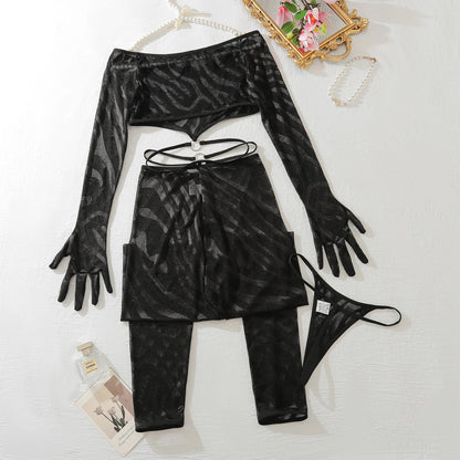 Komplettset Bodystocking aus transparentem Netzmaterial