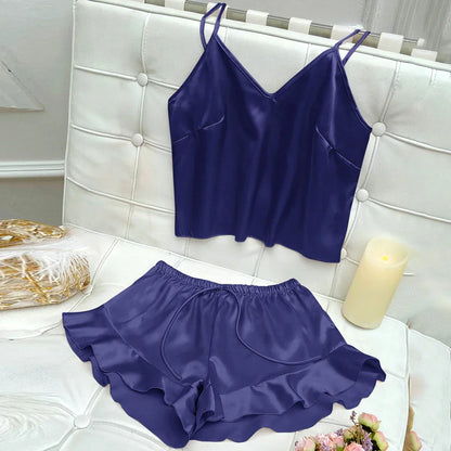 Schlafanzugset mit satiniertem Top und Shorts