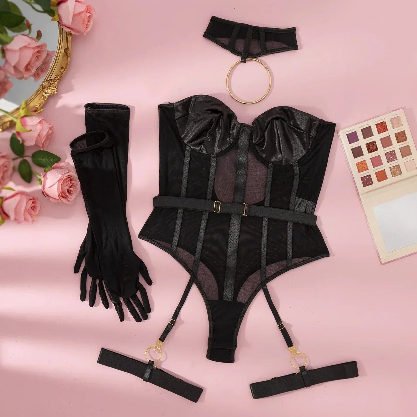 Bodysuit ohne Träger mit Handschuhen