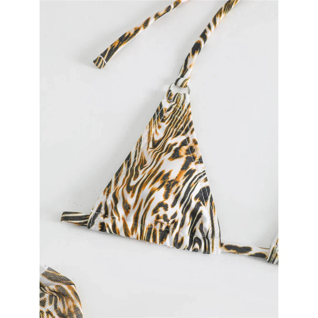 Zweiteiliger Badeanzug mit Leopardenmuster und gebundenem BH