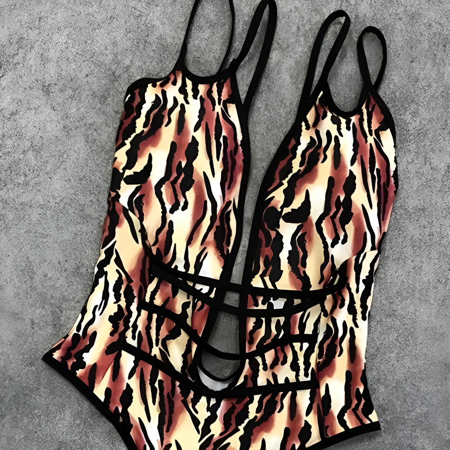 Animal Print One-Piece Swimsuit with Deep Cut-Outs