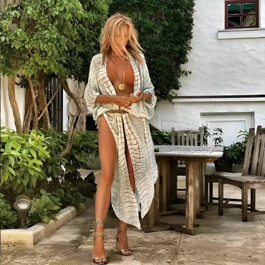 Beige Animal Print Beach Kimono