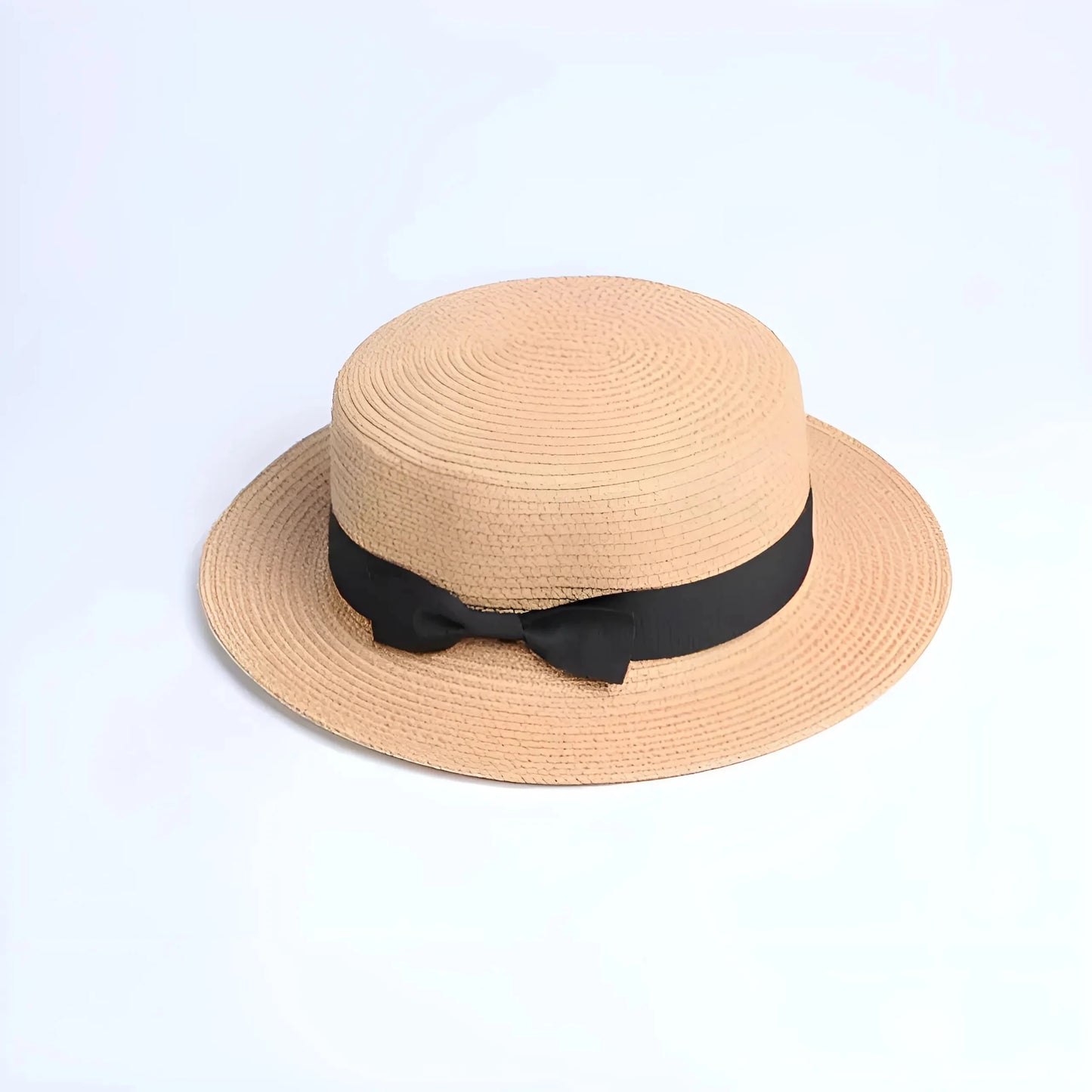 Beige Beach Hat with Black Ribbon