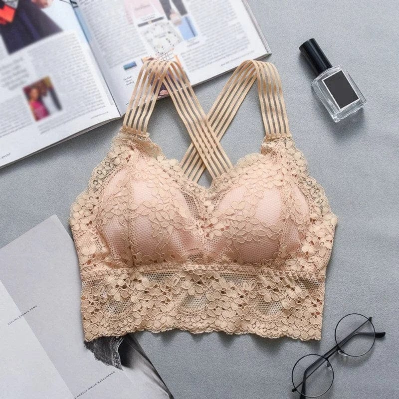 Beige Bralette-BH aus Spitze in Form eines Oberteils