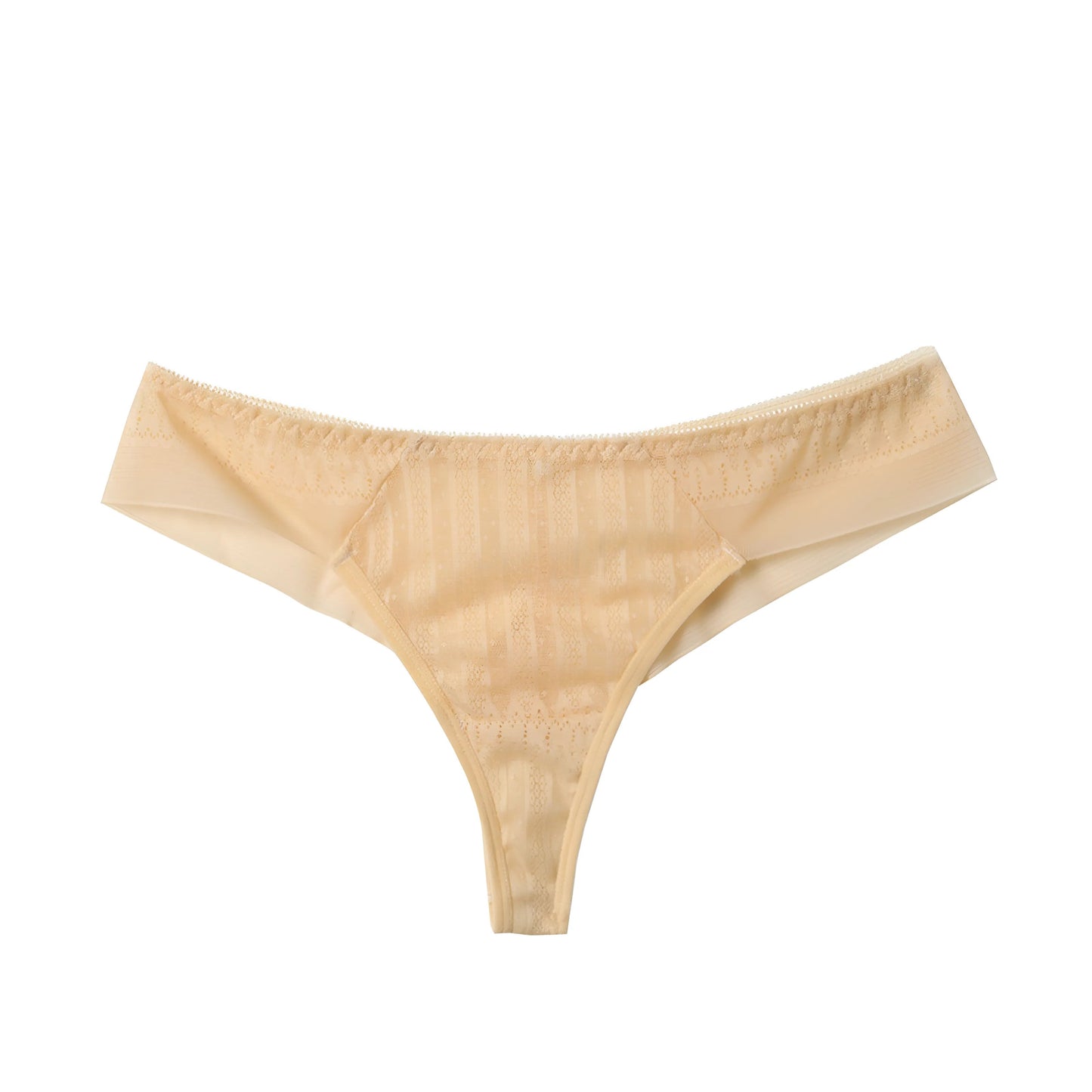 Beige Brazilian Knickers with Sheer Mesh Detail