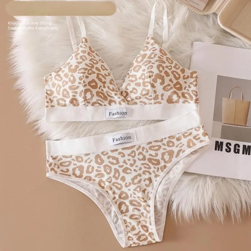 Beige Dessous-Set im Leopardenmuster