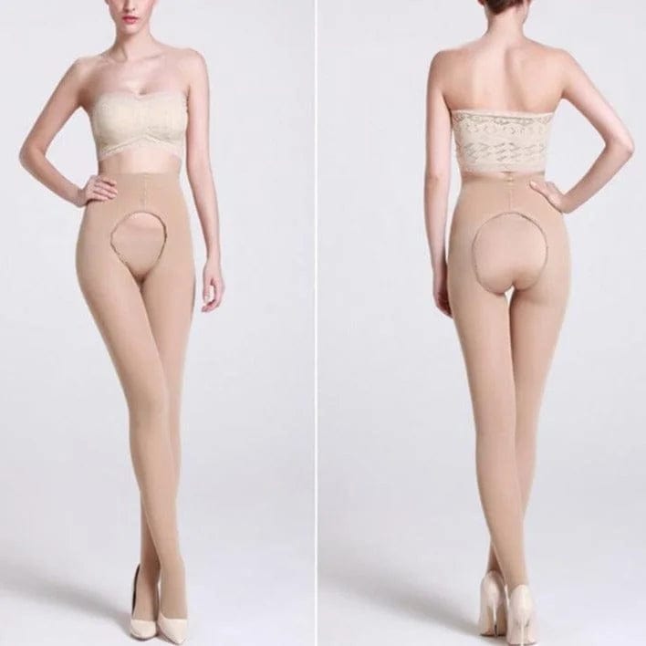 Beige Dicke Damenstrumpfhose mit Ausschnitt