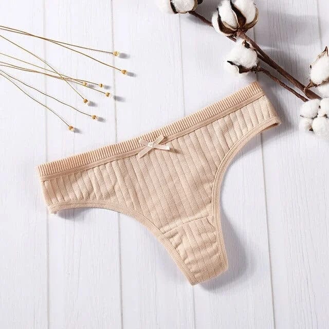 Beige Gestreifte Tangas