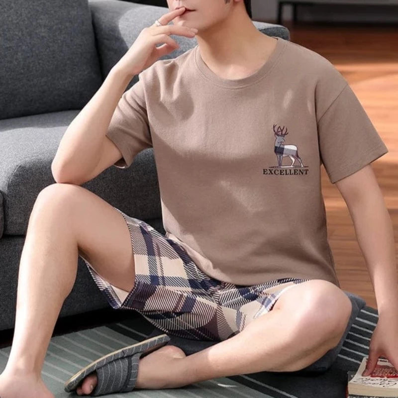 Beige Kurzer Pyjama für Herren