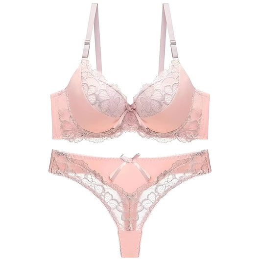 Beige Lace Trim Lingerie Set